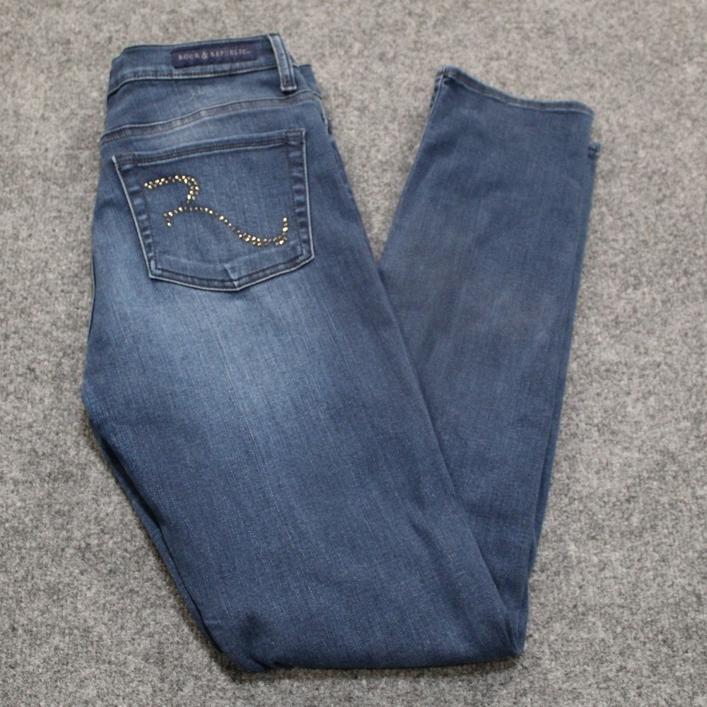 Rock & Republic Berlin Skinny Jeans‎ Women 10 Medium Wash Rhinestone Accent